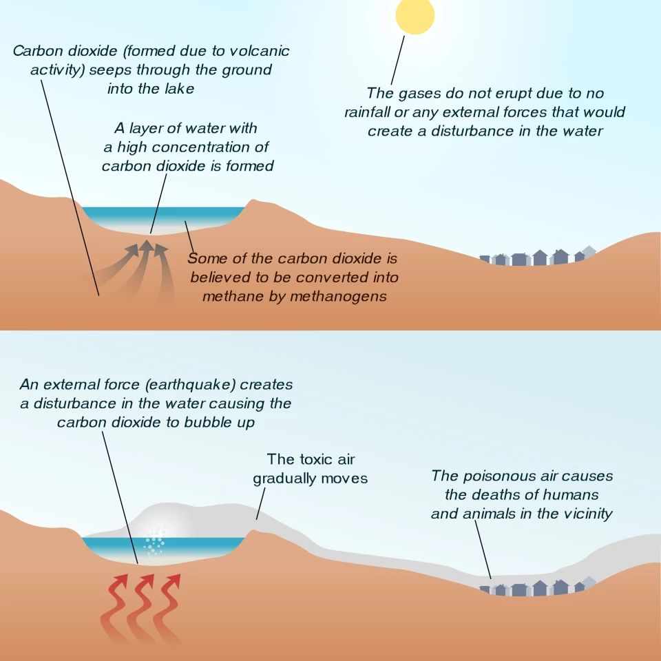 How a limnic eruption happens like the one in Lake Nyos in 1986