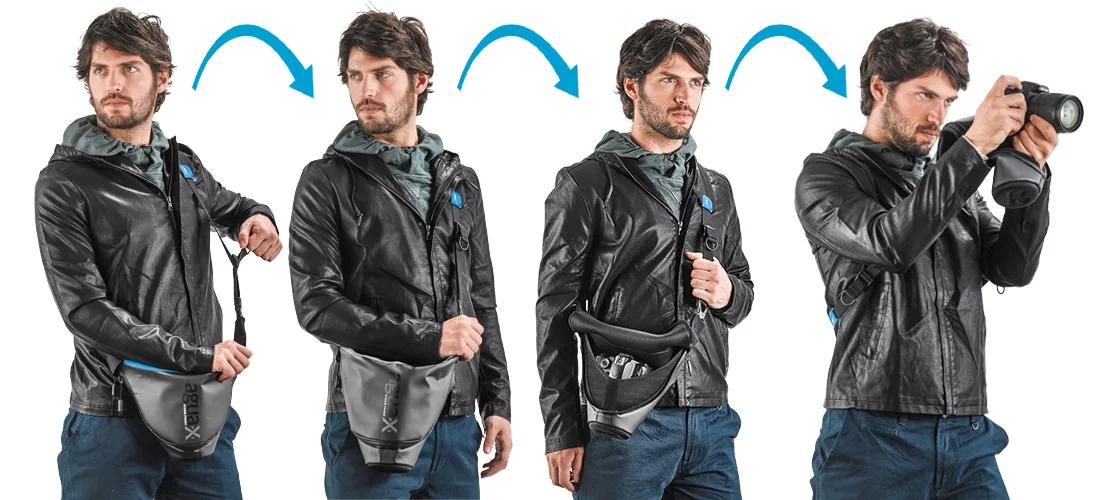 The Agua storm-proof quick-draw camera carrier offers quick access to your camera