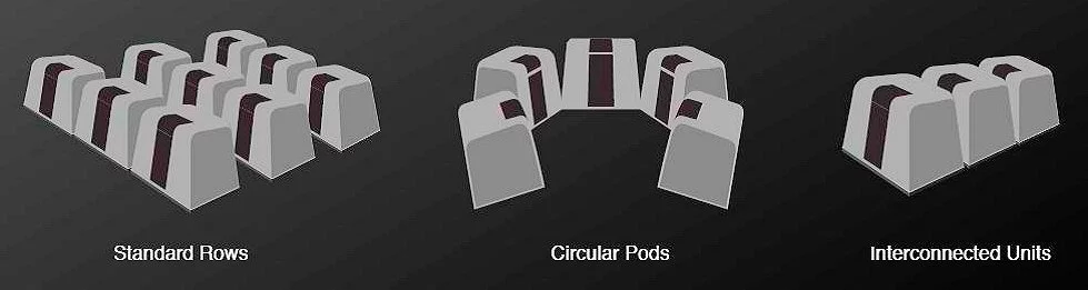 Some installation patterns for Exo housing units (Photo: Reaction Housing Systems)