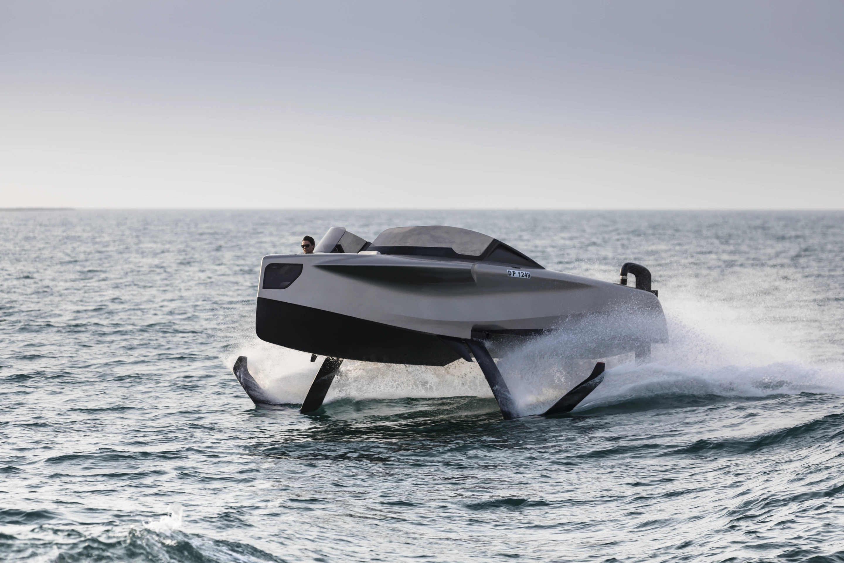 The four hydrofoils lift the Foiler out of the water as it reaches 18 knots
