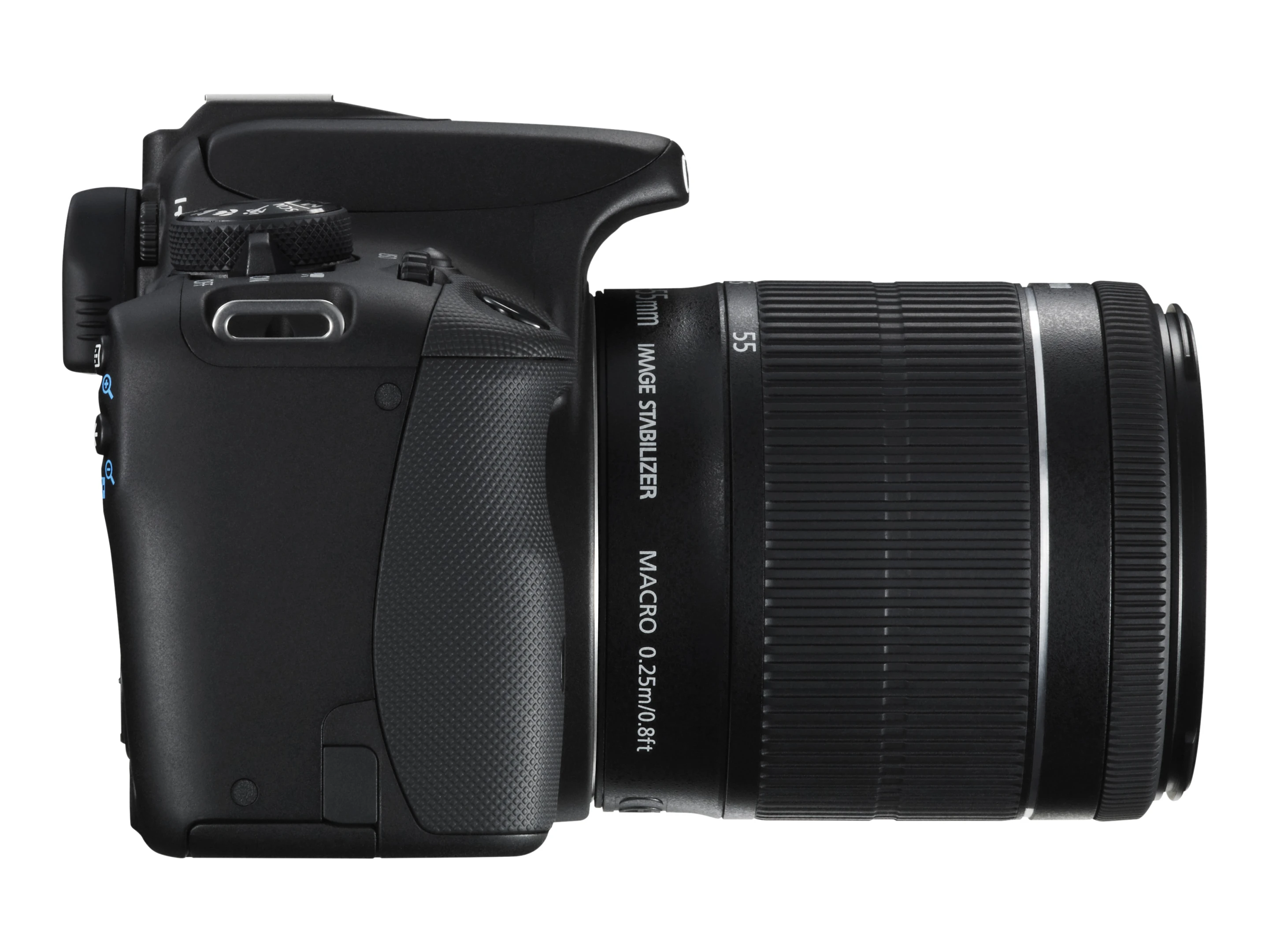 The Canon EOS 100D (Rebel SL1) has an ISO range of 100-6400 (which can be expanded to ISO 12800