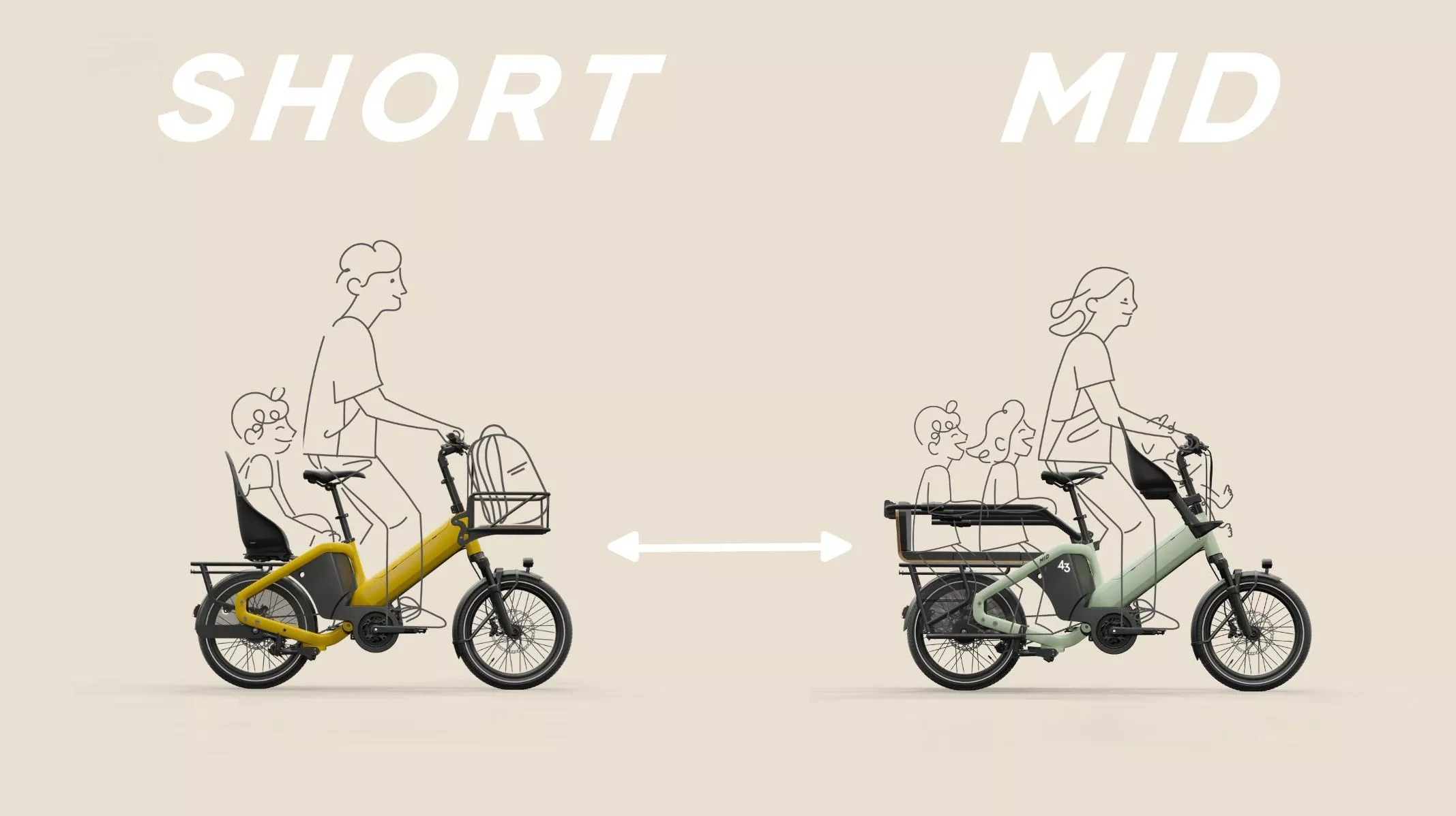 Bike43's modular cargo ebikes can increase or decrease in length to match the needs of the family