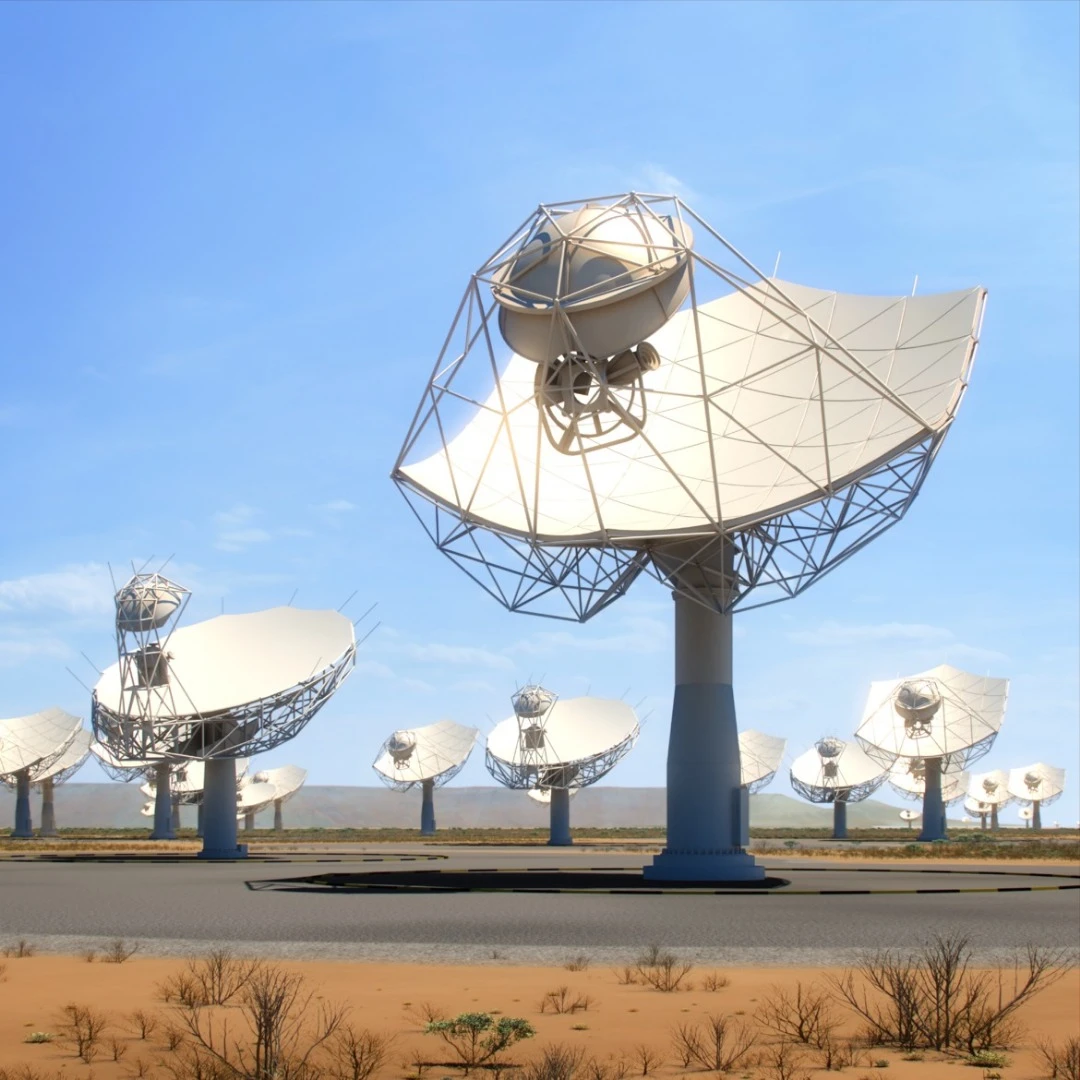 A close-up artist's impression of the SKA-mid dishes in South Africa