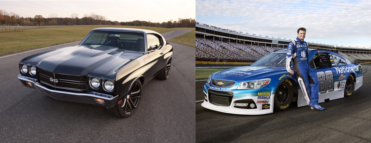 NASCAR legend Dale Earnhardt Jr. turned up at Barrett-Jackson's auction to sell two cars as one lot to benefit Nationwide Children's Hospital: a 1970 Chevy Chevelle Resto-Mod he helped design, and his 2014 #88 race car, with the pair going for $400,000. (Chevelle | Race Car | Press Release)