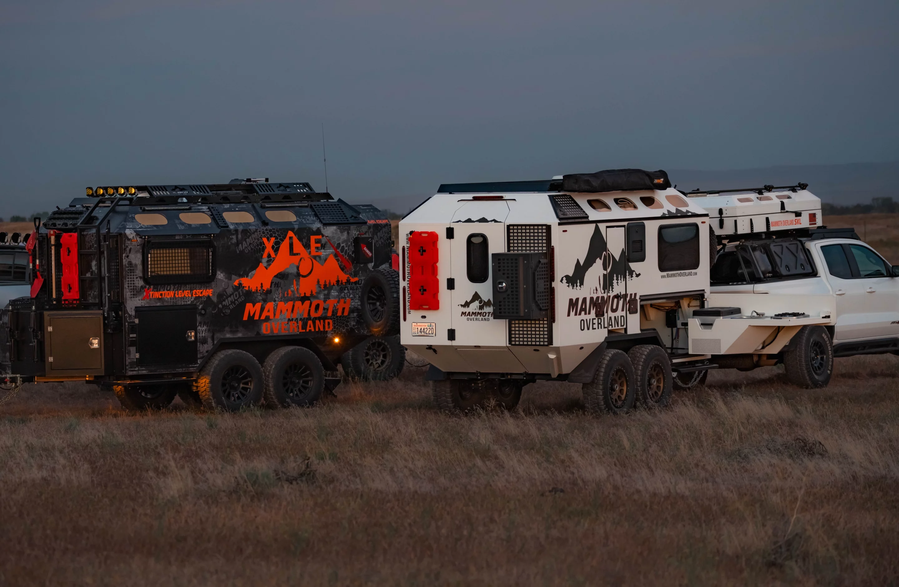 The Tall Boy in white and XLE in urban camo with bright-orange lettering