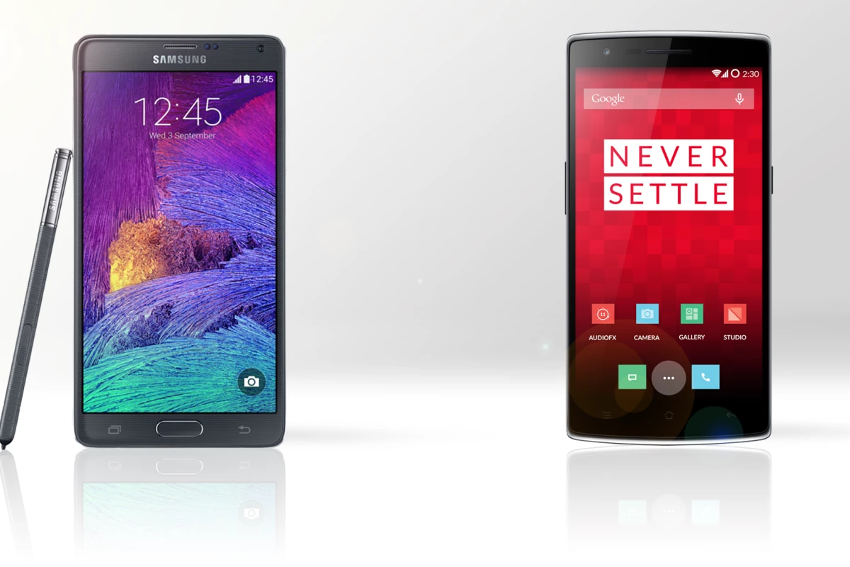 The Samsung Galaxy Note 4 (left) and OnePlus One (right)