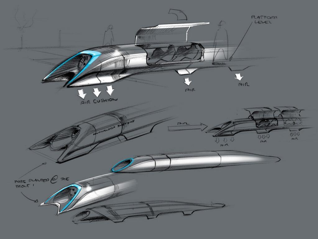Design sketches of the Hyperloop capsule