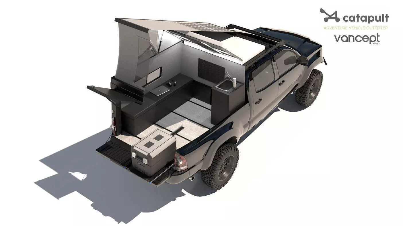 Catapult works the basic truck bed into a cozy camper space
