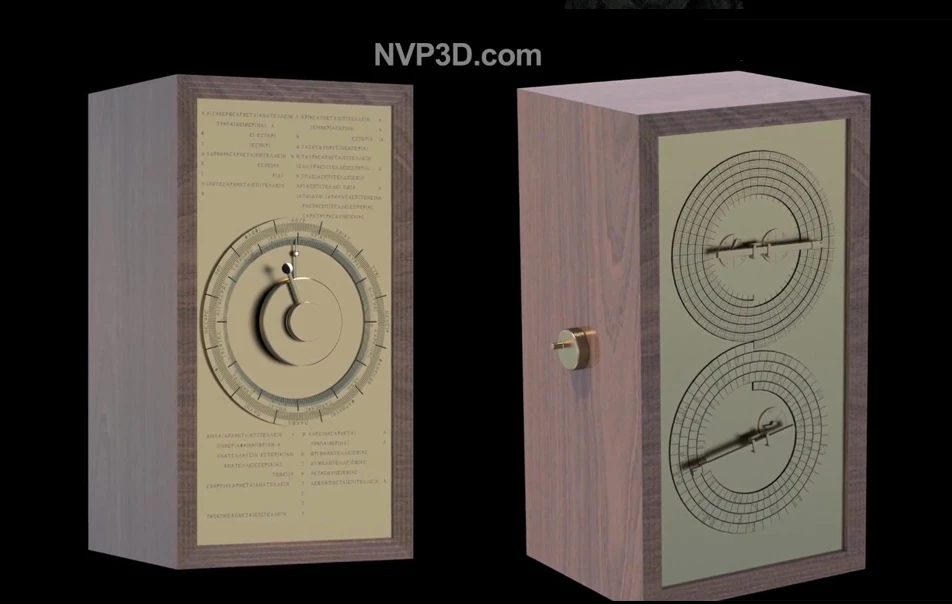 A reconstruction showing what the original Antikythera machine may have looked like in its casing