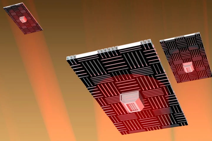 An artist's conception of a fleet of sensor-equipped Nanocardboard Flyers