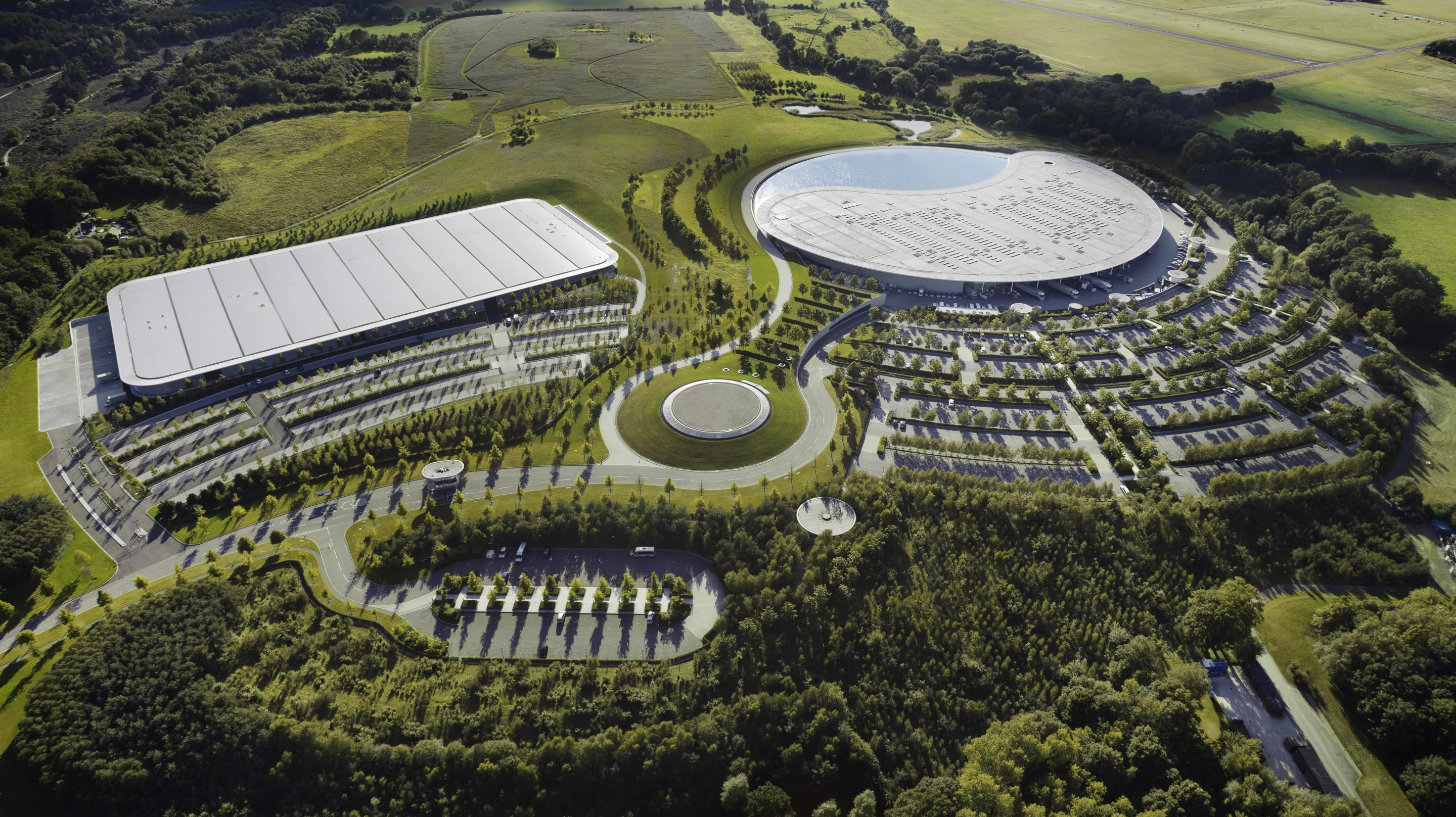 The McLaren Technology Center is in Woking, United Kingdom
