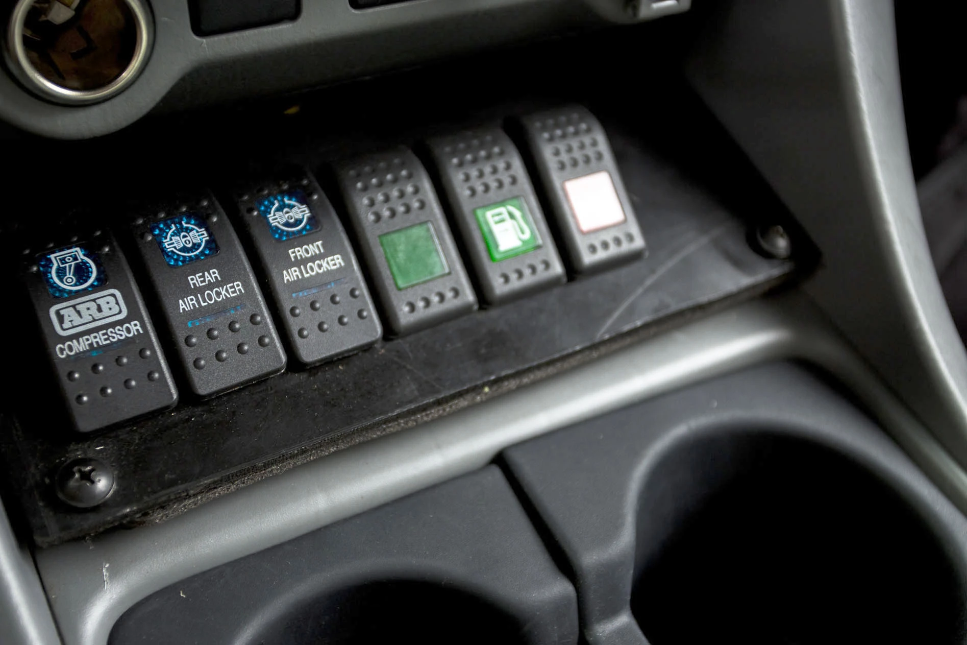 Toyota Tacoma Polar Expedition - controls for the Dual VIAIR Air Compressors