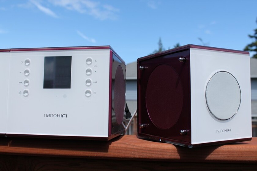 The speakers attach to the tuner to create a single, portable unit