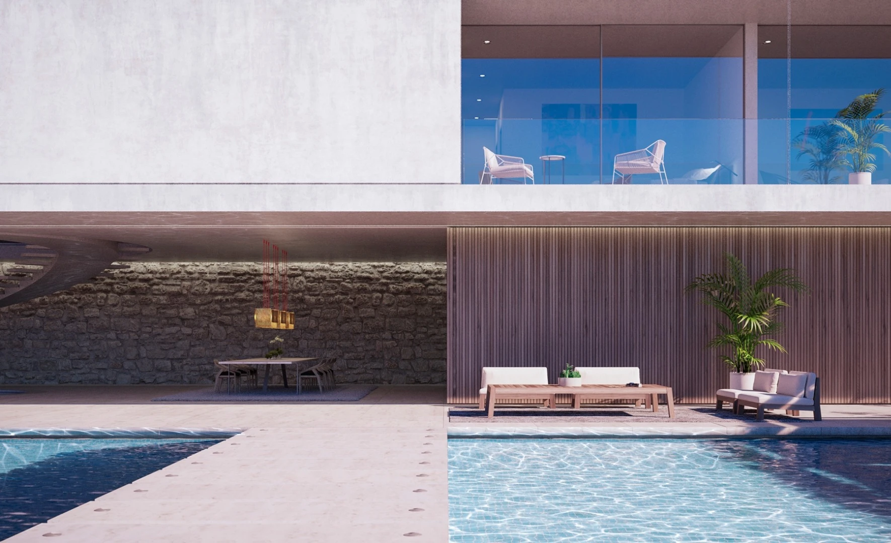 The S 00/30 concept Superhouse has an overhang that provides solar shading to the patio closest to the building