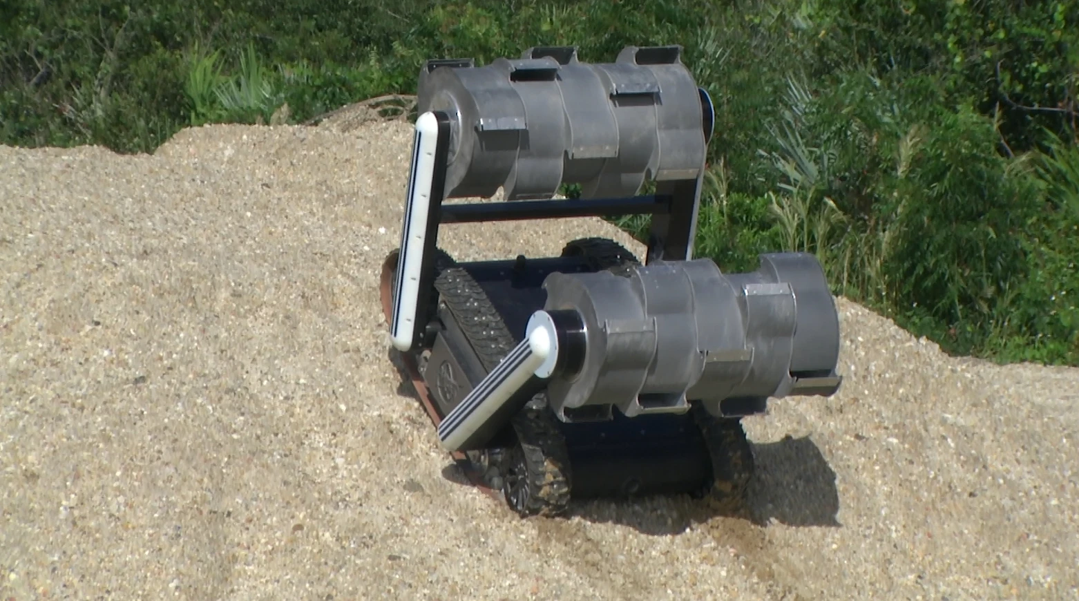 The RASSOR robot climbs a hill during recent testing at NASA's Kennedy Space Center in Florida (Photo: NASA)