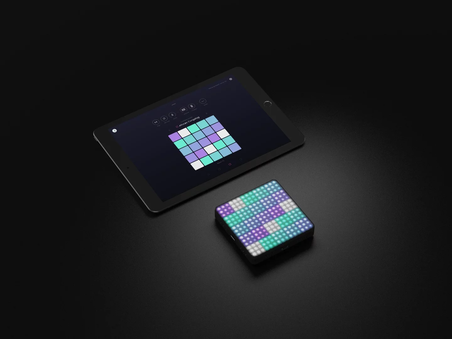 Touch gestures on the upper surface of the Lightpad Block generate sounds and rhythms in the Noise iOS app