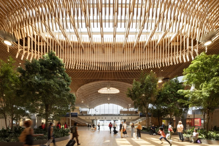 Portland International Airport's main terminal features a lot of greenery inside