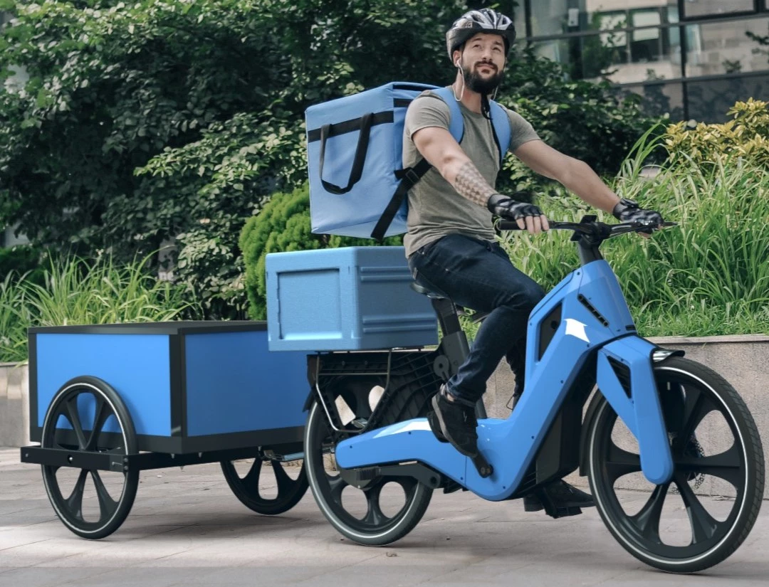 The mocci ebike, pictured here with its optional cargo trailer