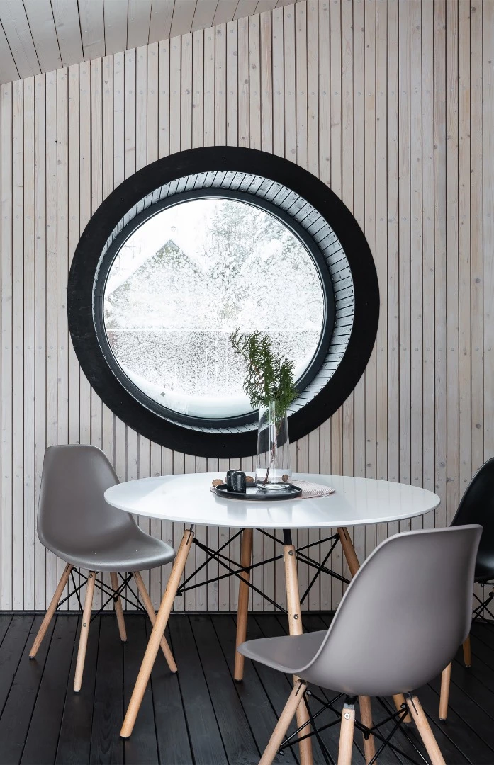 The Flexse prototype tiny cabin is currently built as a Scandinavian grill house