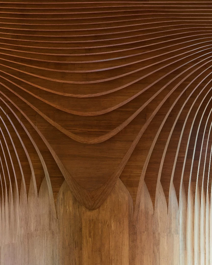 Closeup of the stunning wood detailing in the ZHA-designed City Life shopping center