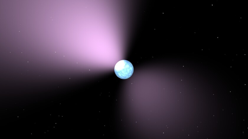 An artist's rendition of a pulsar, which emits such regular beams of electromagnetic radiation that they can be navigated by