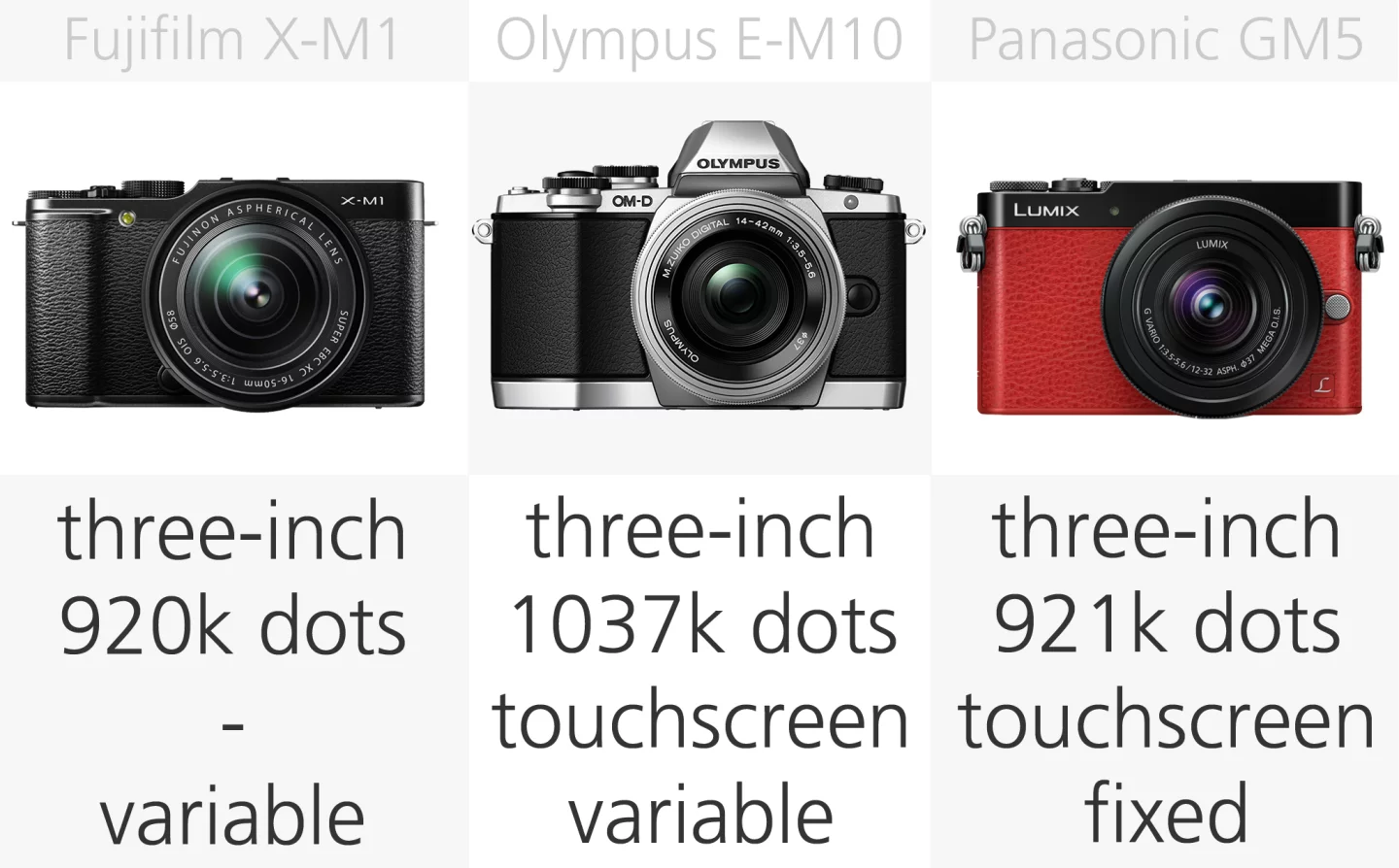 Mirrorless camera monitor comparison (row 2)