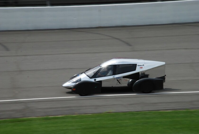 The Automotive X-PRIZE-winning Very Light Car #98 at the Finals stage