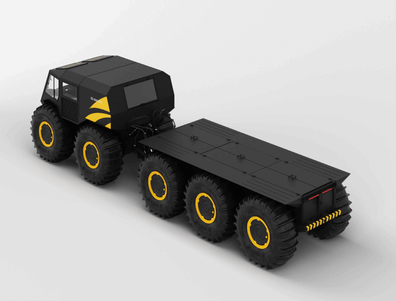 Sherp 10x10 trailer truck journeys over treacherous land and sea