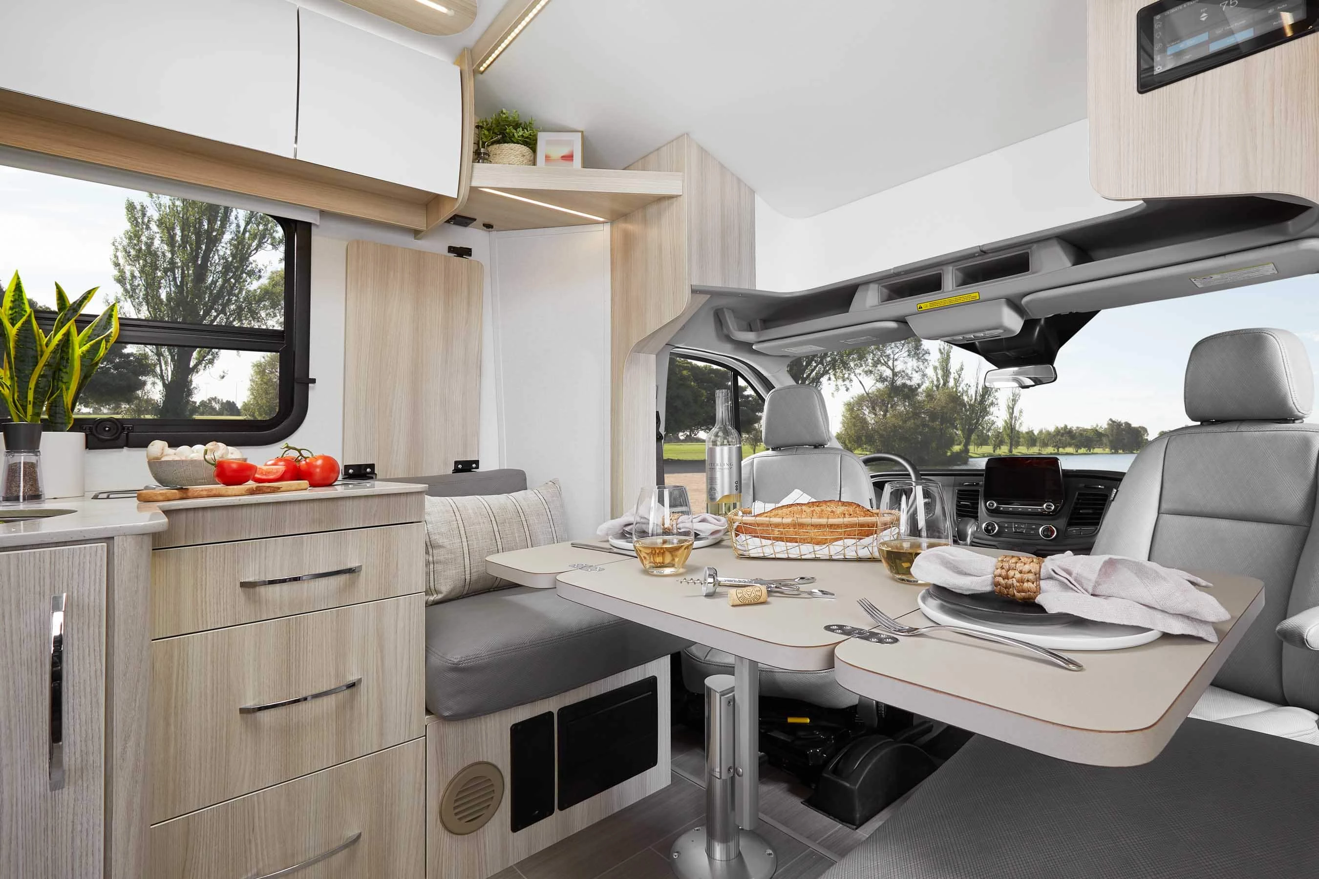 The removable table folds out for all four seats