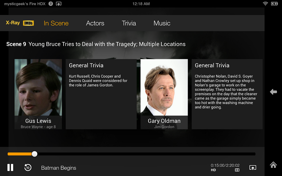 The second screen on the Kindle Fire HDX while a movie is playing