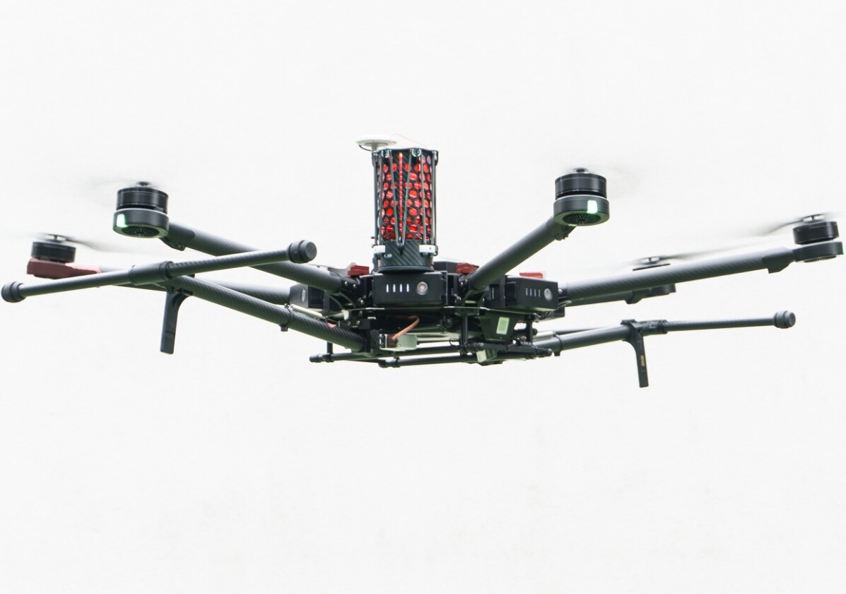 A DJI Matrice 600 drone fitted with the specially-designed DRS-M600 parachute system