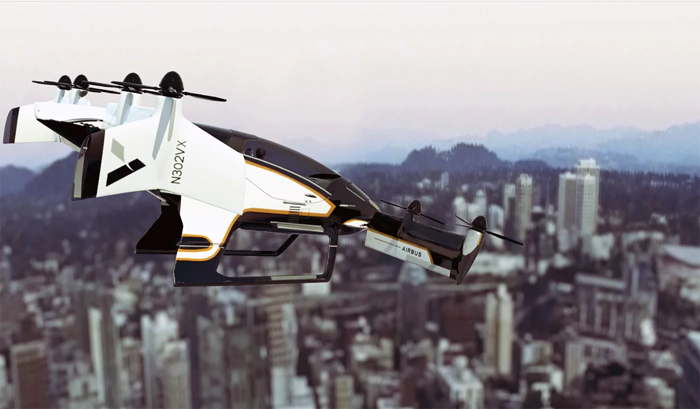 The electric VTOL single seat Vahana was developed by Airbus A3 and is envisaged as an autonomous air taxi and cargo delivery vehicle.
