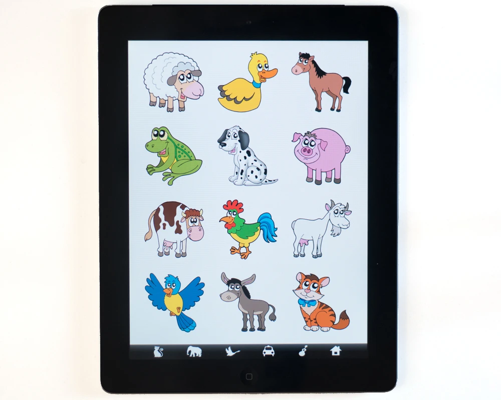 The Sound Touch app shows photographs and plays sounds relating to illustrations pressed on screen