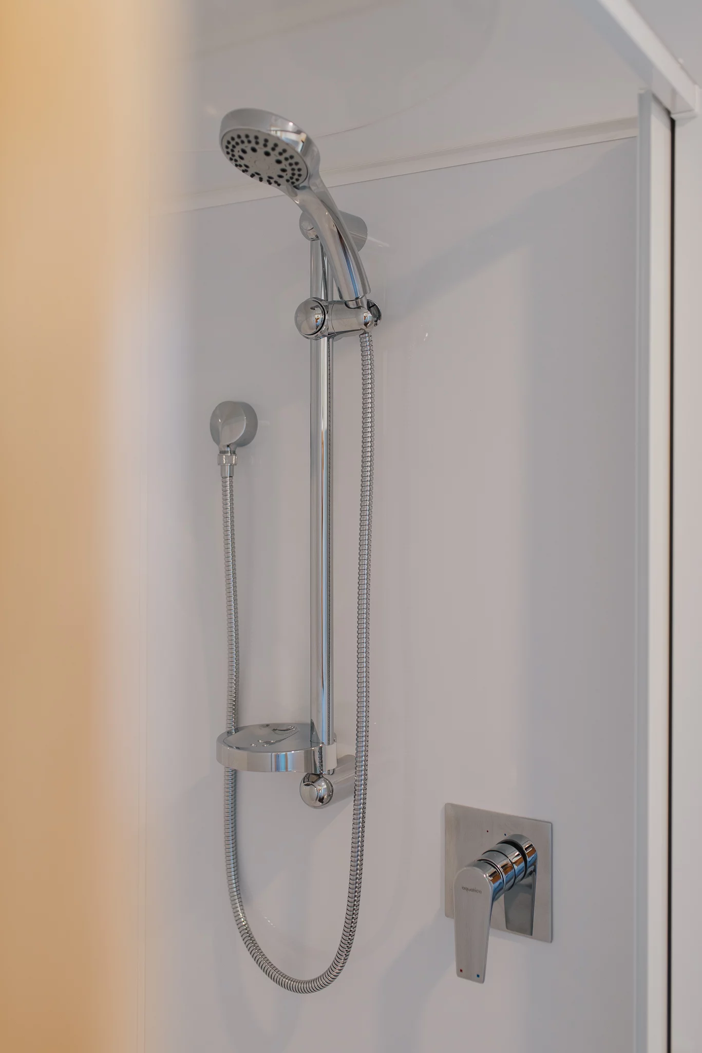 Closeup shot of the Dreamweaver Tiny House's shower