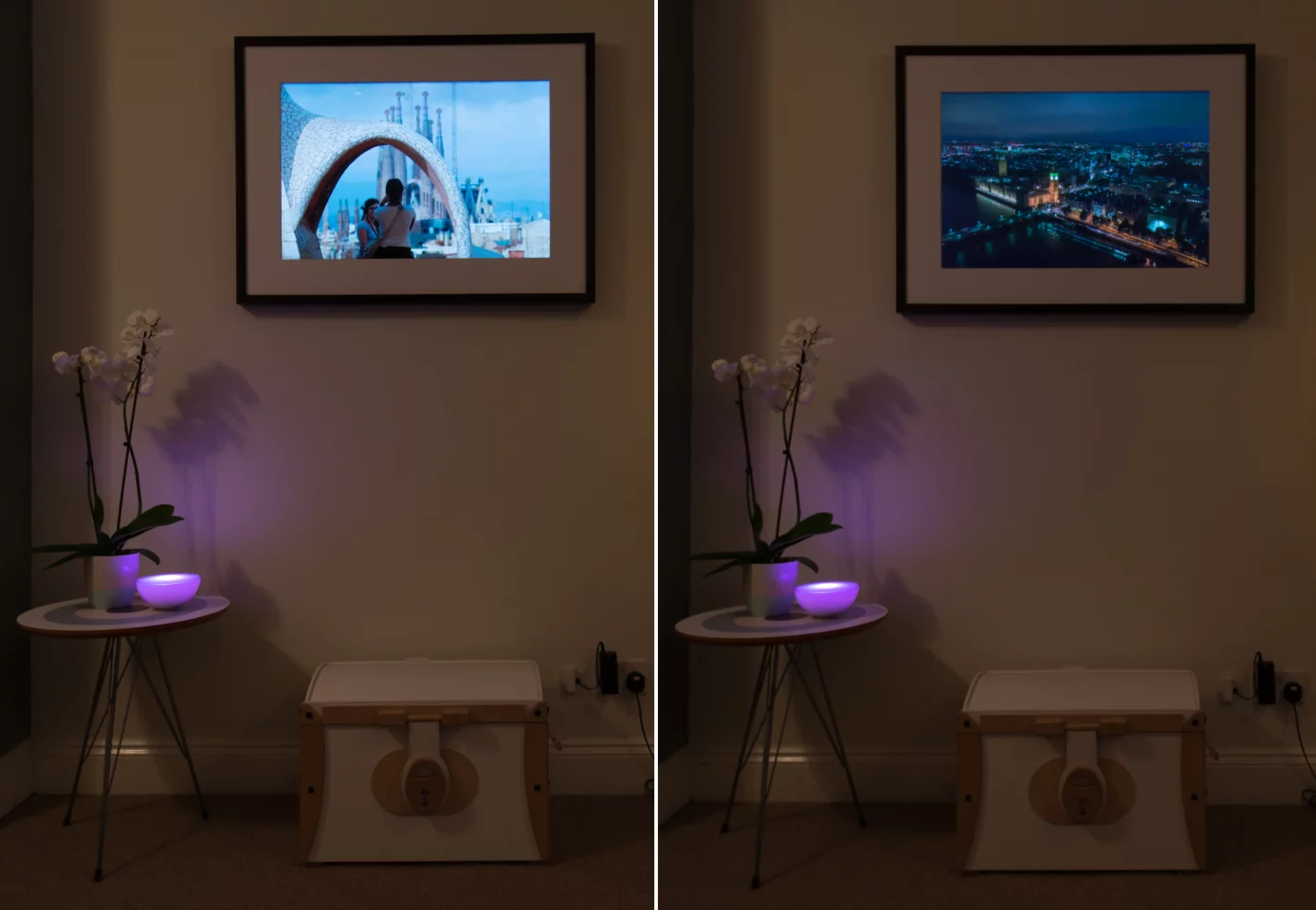An evening playlist on the Memento Smart Frame can be used to display darker images