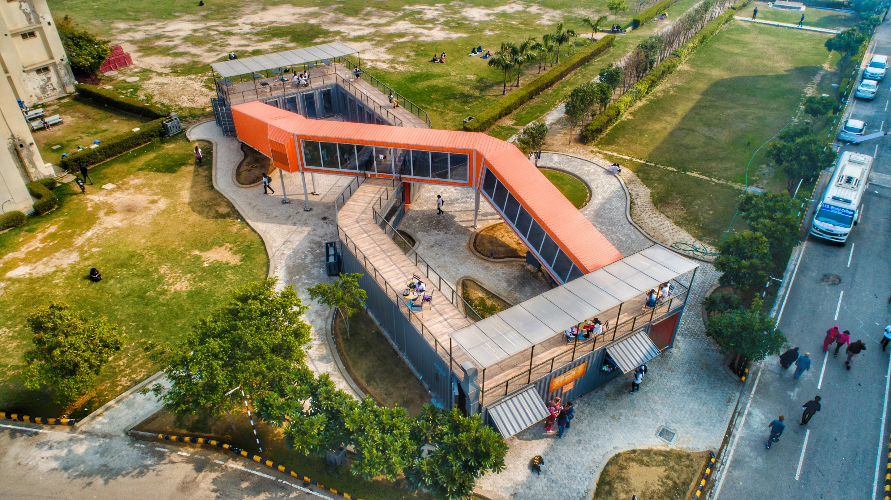Café Infinity is made from a total of nine recycled shipping containers