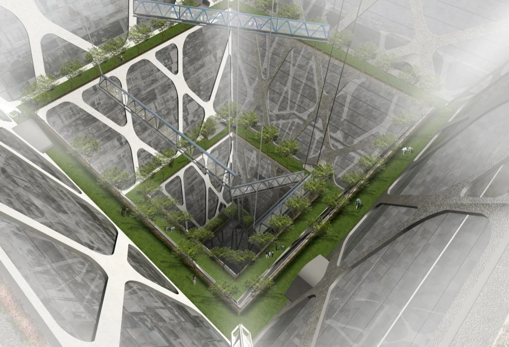 The first ten stories offer a tourist attraction, with all floors displaying Aztec and Mayan artifacts in a pre-Columbian museum. (image by BNKR Aquitectura)