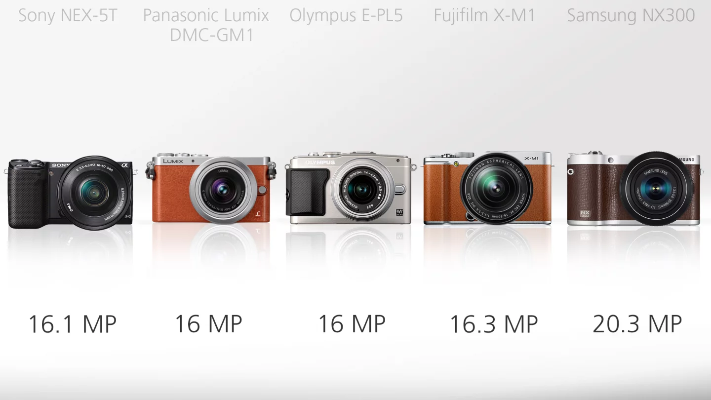 Samsung NX300 has the highest resolution with 20.3 megapixels, compared to the 16 megapixels (or thereabouts) of the others