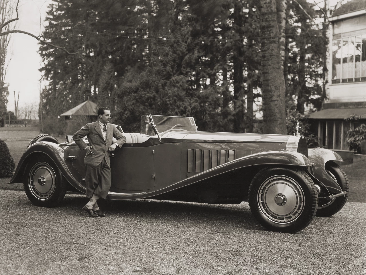 Jean Bugatti with a Bugatti Royale Roadster. Should such a vehicle go to auction today, it would threaten the world auction record for an automobile