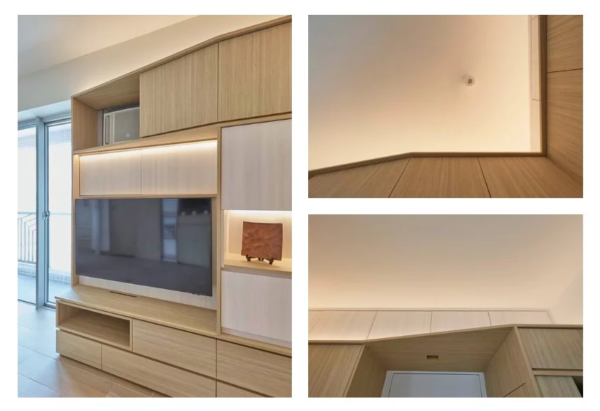 The use of timber and LED lighting brings warmth to the home