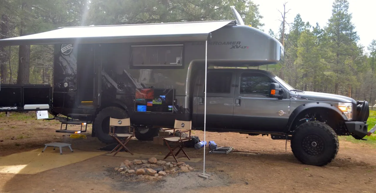 The $525K EarthRoamer XV-LTS at Overland Expo had a number of bells and whistles, including the external electric awning and TV