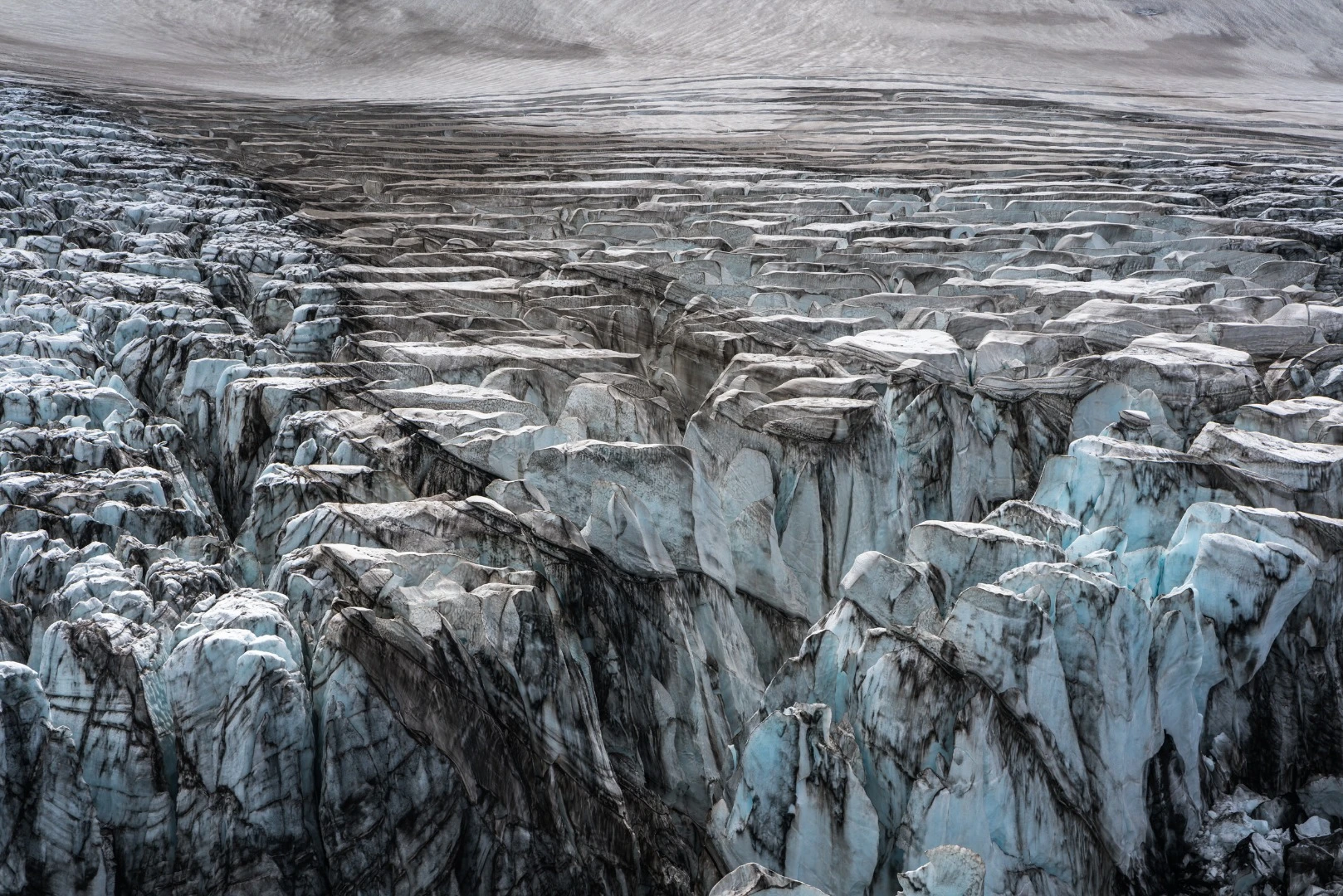 Frozen infinity, a glacier pattern from above. This aerial shot was taken in Iceland from a small Cessna