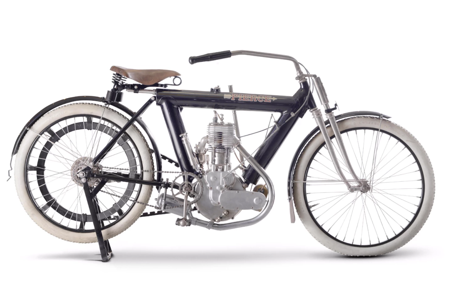 This 1912 Pierce 592cc Single, Lot 25 at Bonhams Lonatti Collection Sale (17-Oct-15) is estimated to sell for between £30,000 and 40,000 ($45,000 and $60,000)