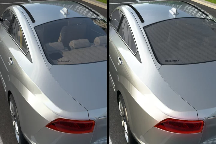 Continental's Intelligent Glass Control uses special films with embedded particles that change state depending on whether or not there is an electric current