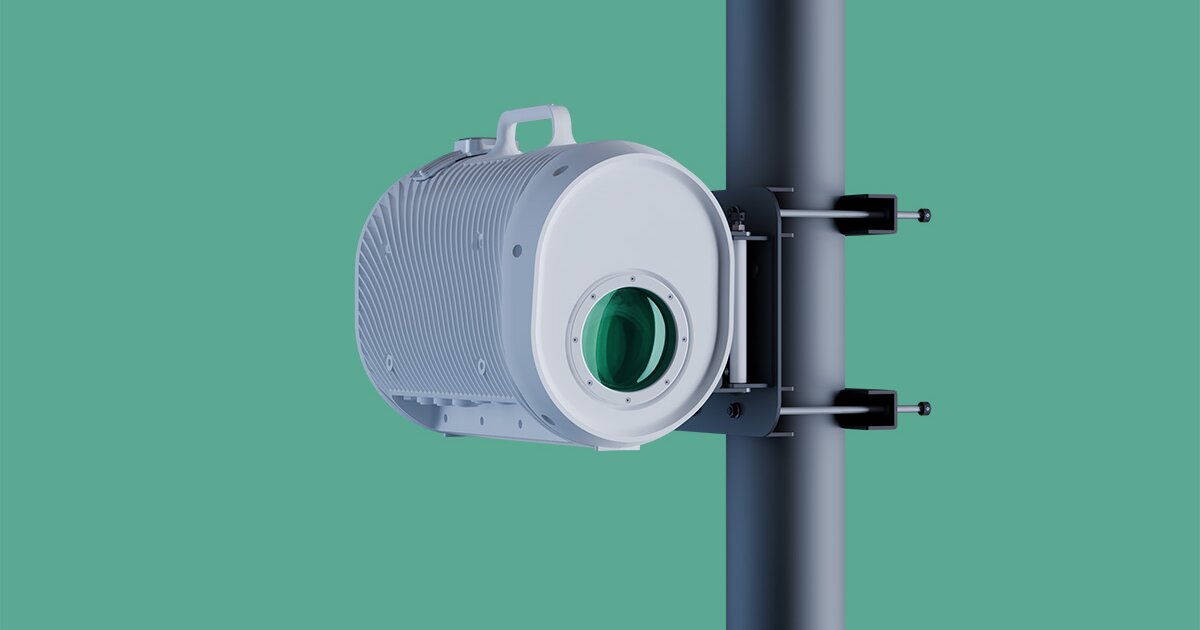 The Taara Beam shoots data at 25Gbps between pole-mounted units using beams of light