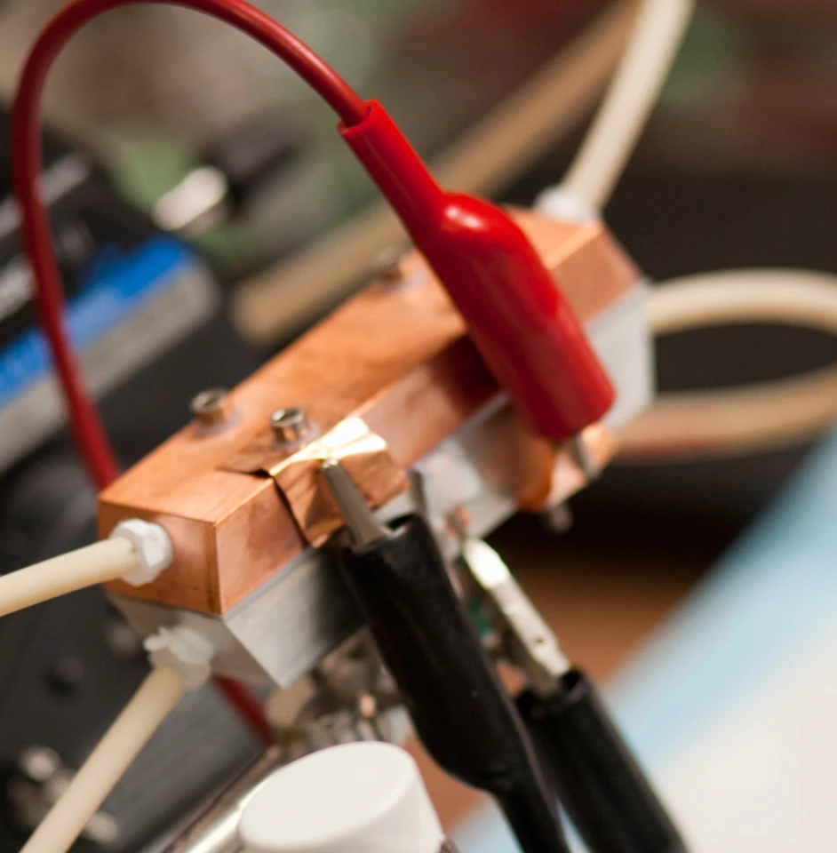 A prototype of the semi-solid flow battery developed at MIT (Image: Dominick Reuter)