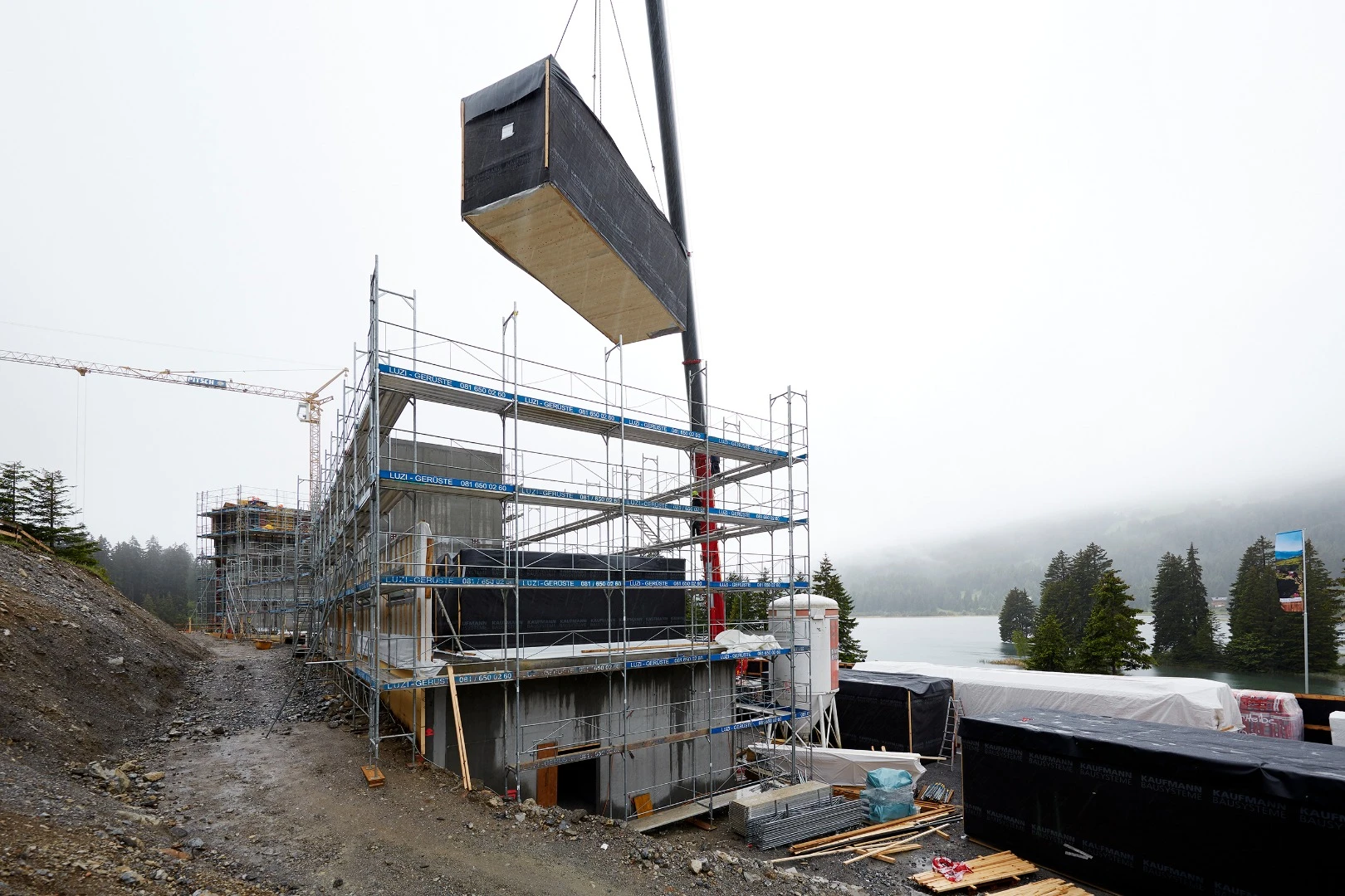 Switzerland's prefab Revier Mountain Lodge under construction