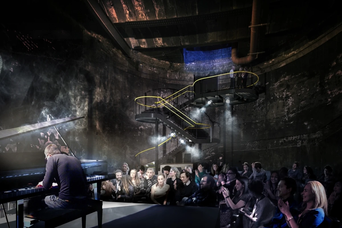 A freestanding cantilevered staircase will give visitors views of Brunel's Rotherhithe Shaft when it is reopened as a performance space (Image: Tate Harmer)