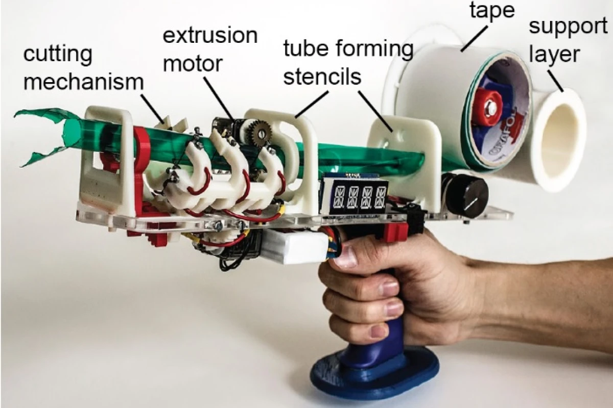 Using a radically-modified packing tape dispenser, a team of researchers have created a physical 3D sketching tool to create life-size wireframe models