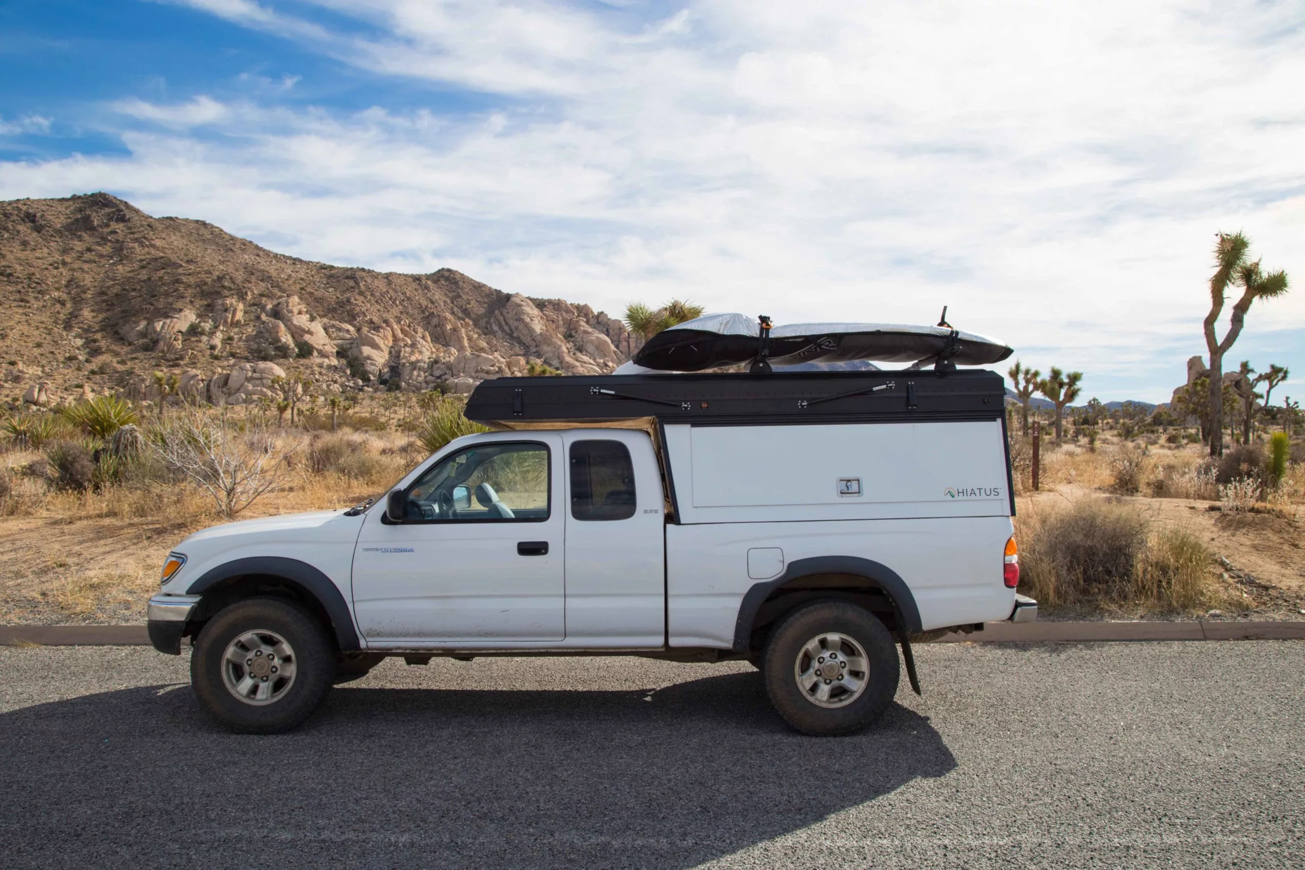 The Hiatus Camper can accommodate cross bars and gear on its roof during the ride, but it's not built to lift that equipment up at camp so owners will have to take the gear off before putting the roof up
